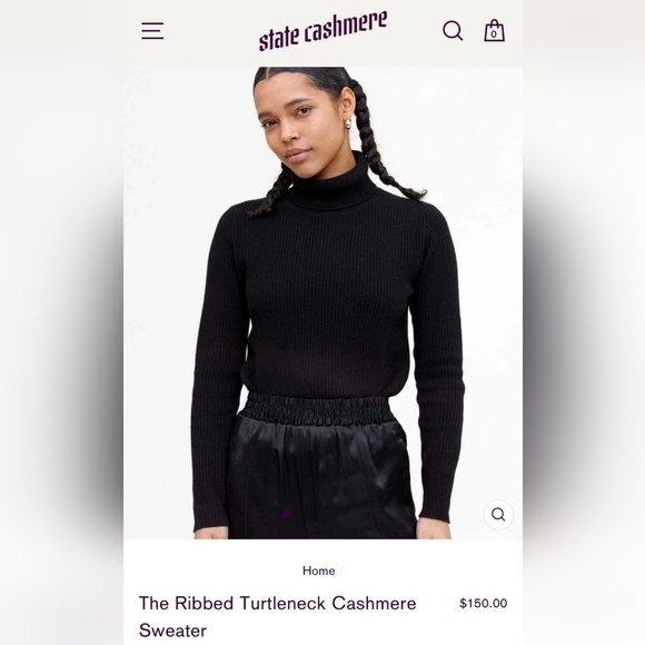 State Cashmere 100% Cashmere Black Ribbed Long sleeve  Turtleneck Sweater - Picture 11 of 11